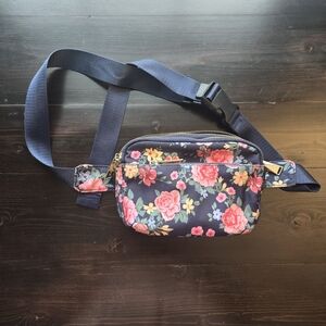Zorfin Navy Floral Women's Teen's Floral Fanny Pack Belt Bag